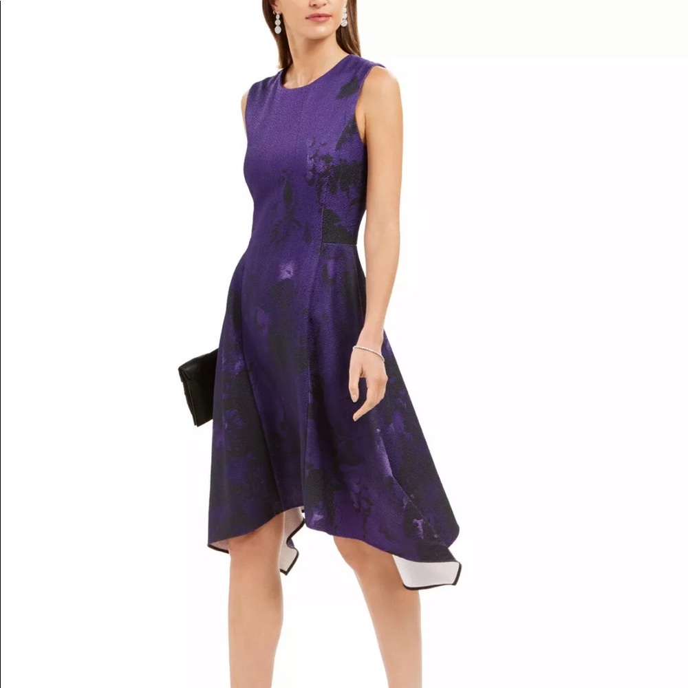 N Natori Abstract Floral Jacquard A Line Dress